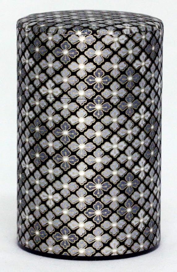 Washi Paper Tea Tin Canister: Long 3.5oz (100g) Silver Lining (#124), Japan