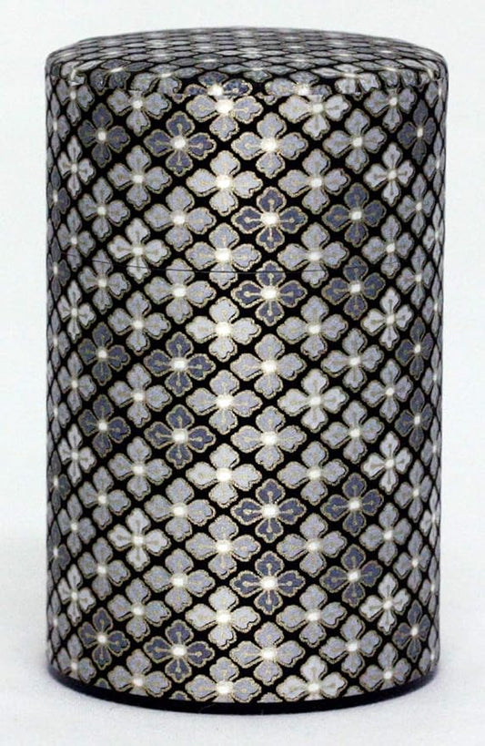 Washi Paper Tea Tin Canister: Long 3.5oz (100g) Silver Lining (#124), Japan