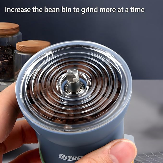 Portable Manual Coffee Grinder with Conical Burr and Adjustable 6 Coarseness Settings, Hand Crank Bean Mill for Camping, Hiking and Travel Use