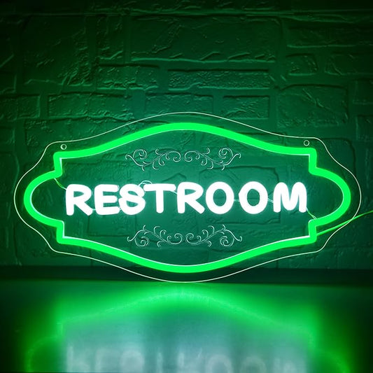 Restroom Neon Sign for Wall Decor Dimmable Toilet Neon Light for Home Bathroom LED Light for Commercial Space Birthday Gift for Bar Owners Home & Hospitality Hosts Size 16.5 * 8.1in(GLNP131)