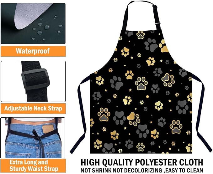 Dog Paw Print and Star Apron for Women Men, Adjustable Apron Cooking Kitchen Chef Apron for Home Kitchen, Baking Gardening BBQ, Coffee House, Restaurant - Image 3