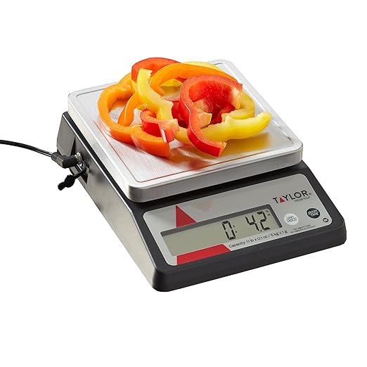 Taylor TE10FT 11-Pound Commercial Digital Portion Control Scale, 11 lb (5 kg) in 0.1 oz (1 g) Food and Cooking Scale, Tare and Hold Function, NSF, Stainless Steel Platform