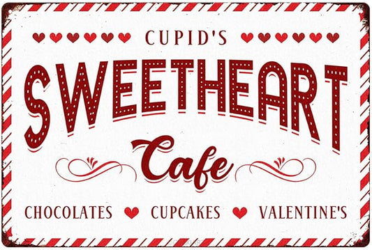 Cupid's Sweetheart Cafe Tin Sign Love Shack Metal Signs Valentine's Day Wall Art Decoration Home Farmhouse Bar Kitchen Cafe Coffee Corner White Day Decor Romantic Gift 12" x 8" by ArtSignsHomeDecor