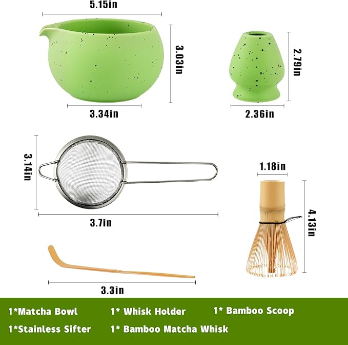 Matcha Whisk Set,5 Pcs Matcha Set,Matcha Kit for Ceremony,Tradition Tea Set for Making Breakfast/Latte,Matcha Whisk Set with Bowl(Chawan)/Whisk and Stainless Sifter,Gift for Family/Friend