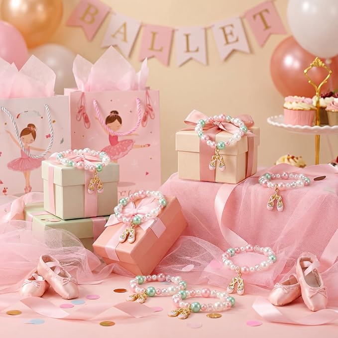 Ecally 12 Pcs Ballerina Party Favors Ballerina Bracelet Bulk Dance Bracelet Gift Party Supplies for Women Costume Jewelry Princess Toddlers Kids Girls