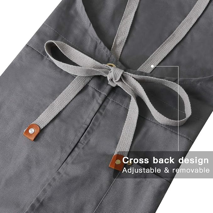 Crossback Apron with Pockets x2,Split Apron with Adjustable Straps,M-XXL | Pockets x2, Adjustable & Removable Straps, Canvas, Unique Split Apron for Ceramics, Home, Kitchen, Restaurant,M-XXL (Grey) - Image 4