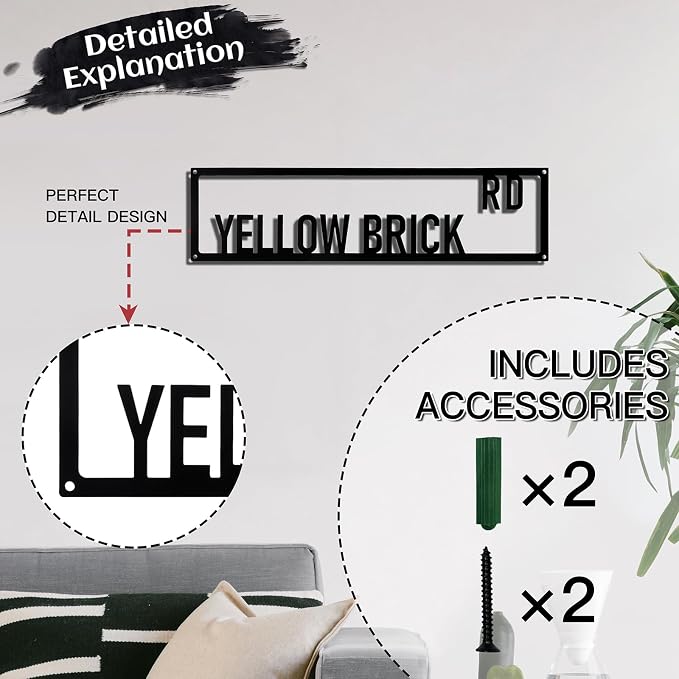 Metal Wall Art Decor Yellow Brick Rd Metal Signs Movie Room Street Sign with Letter 16 x 4 Inches - Image 3