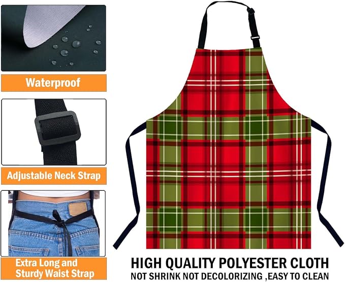 Christmas Green Red Plaid Checkered Lattice Chefs Apron, Cooking and Baking Apron for Men and Women, Kitchen Apron, Butchers Apron, BBQ & Catering Bibs - Image 3
