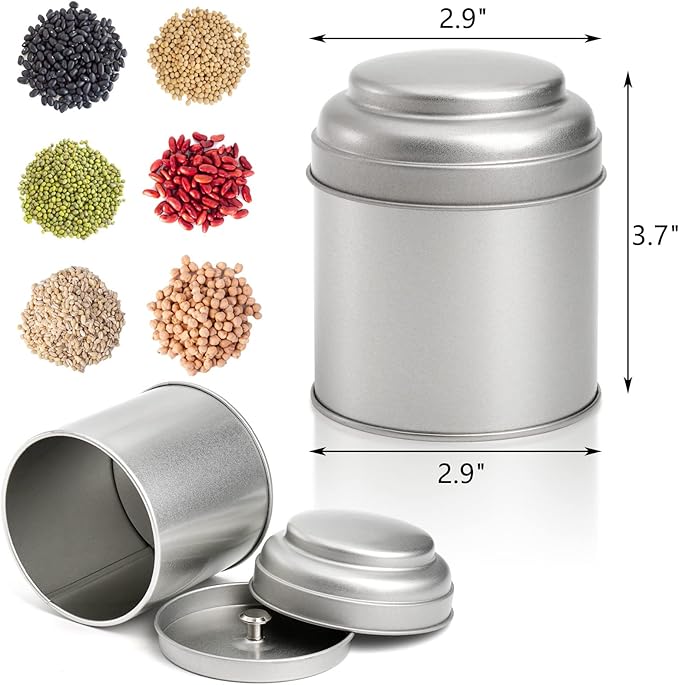 Lawei 9 Pack Tea Tins Canister with Airtight Double Lids, 8 OZ Round Tin Can Box, Small Kitchen Canisters Containers for Storage Tea, Coffee, Sugar, Loose Leaf, Candy, Herbs and Spices, Silver