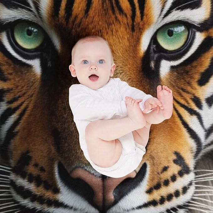 Beautiful Tiger Bamboo Eye Nose Super Soft Throw Blanket, Rustic Whisker Orange Flannel Fleece Decorative Throw for Sofa Couch Bedroom Decor Outdoor Use 60"x80"