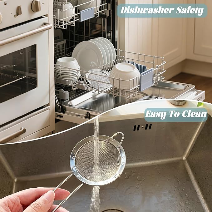Fine Mesh Flour Sifter, Stainless Steel Mini Sieve for Baking, Ideal for Sifting Flour, Matcha, Tea, and Juices - 3.15in Diameter, Silver