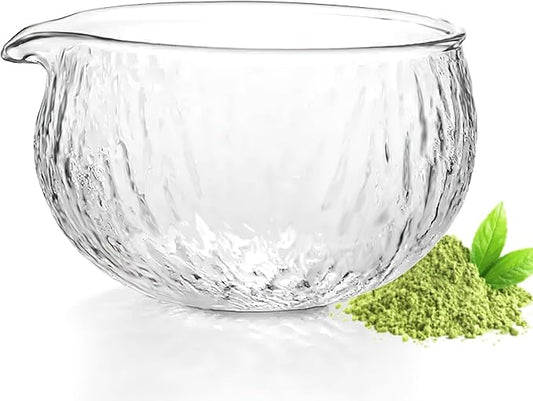 Matcha Bowl with Spout, 500 ml/18 oz Glass Matcha Mixing Bowl, Japanese Ceremonial Matcha Chawan for Matcha Powder/Salad/Fruit/Soup/Tea