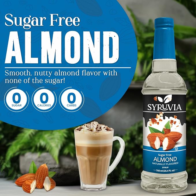 Syruvia Sugar Free Coffee Syrup, Almond Flavored Syrup for Drinks, Lattes, and Desserts – 25.4 fl oz, With Pump - Image 3
