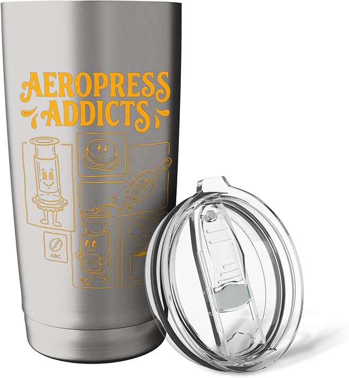 Kawaii Coffee Brewing Characters Shirts AeroPress Addicts Stainless Steel Insulated Tumbler