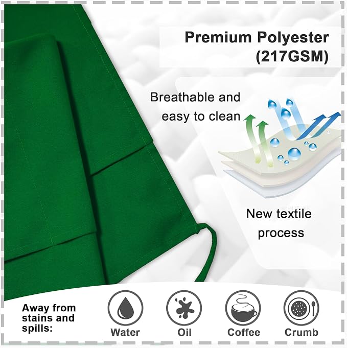 PLOYMONO 1P Green Server Apron with 3 Pockets, Short Waist Waitress Apron | Polyester Short Waiter Apron with 3 Deep Pockets, Great for Restaurant Servers, Bartenders, Hosts, Baristas - Image 3