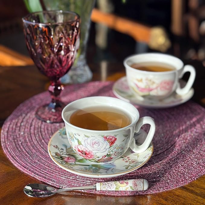 STP GOODS Bone China Tea/Coffee Cup and Saucer in Gift Box Fine Bone Tea Cup and Saucer Set of One,(Dream Garden)