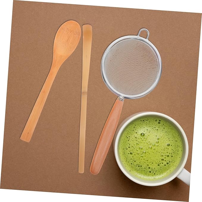 1Set Traditional Matcha Tool Kit Reusable Whisk Tea Scoop Spoon Fine Mesh Strainer for Home Milk Tea Shops for Smooth Matcha Juice Preparation