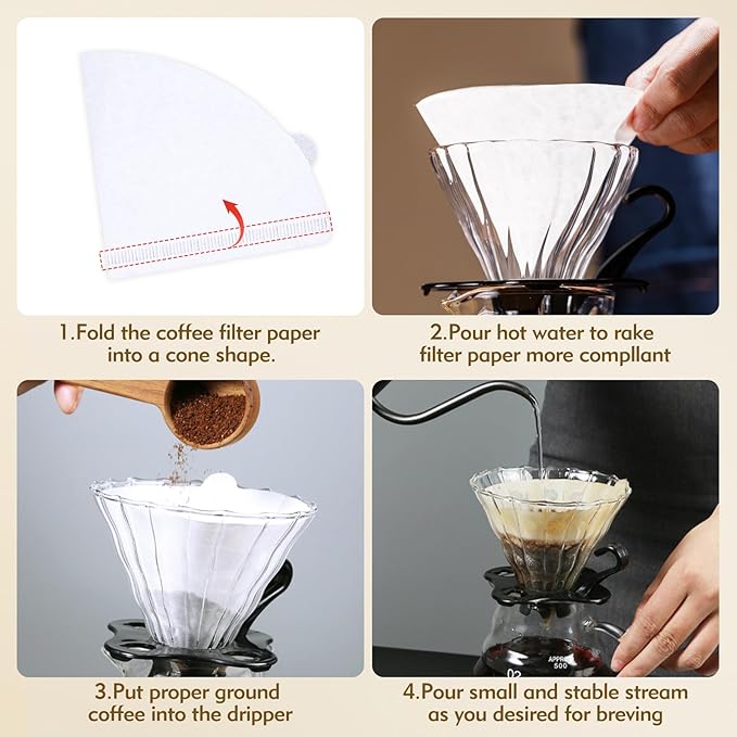 200 Count Coffee Filter, Coffee Filters Disposable No Blowout, Coffee Filters 2 Cone for Drip and Pour OverCoffee Maker (1-4 Cup)