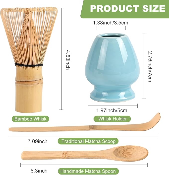 Matcha Whisk Set, 4pcs Bamboo Matcha Whisk, Wooden Scoop, Matcha Spoon, Ceramic Whisk Holder