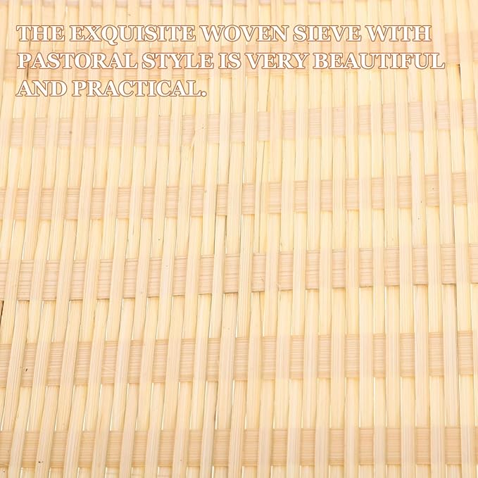 GANAZONO 16 Inch Bamboo Round Tray Woven Basket for Food Serving and Drying Handmade Bamboo Sieve for Kitchen Home and Party Use