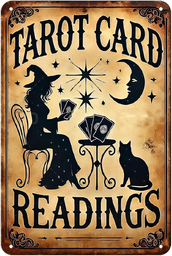 Vintage Cat Tarot Tin Sign Witch Moon Stars Metal Signs Print Aesthetic Room Decoration for Home Bedroom Dorm Bathroom Wall Decor 8 x 12 Inch by Unknown