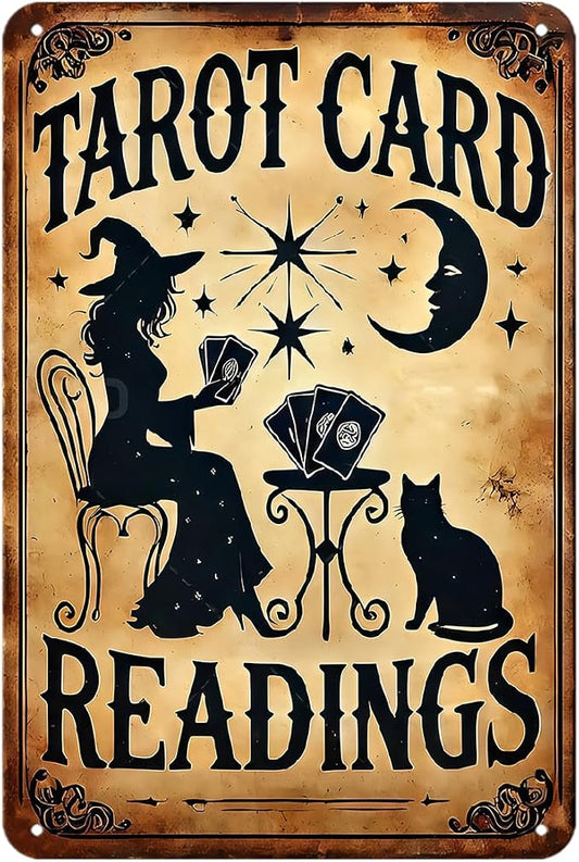 Vintage Cat Tarot Tin Sign Witch Moon Stars Metal Signs Print Aesthetic Room Decoration for Home Bedroom Dorm Bathroom Wall Decor 8 x 12 Inch by Unknown