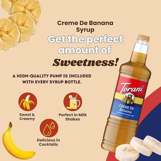 Torani Crème De Banana Syrup 1 Liter Bottle with Pump – Premium Banana Flavoring with Pure Cane Sugar & Natural Ingredients for Coffee, Cocktails, Desserts, Smoothies & More - Image 8