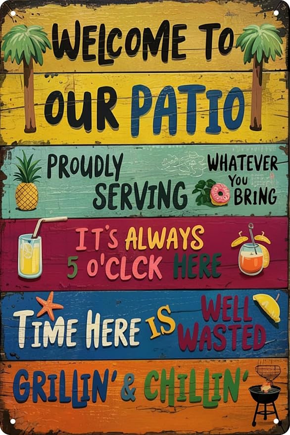 Welcome To Our Patio Bbq Funny Retro Metal Tin Signs Wall Decor 12x8 in by WSUPBPR