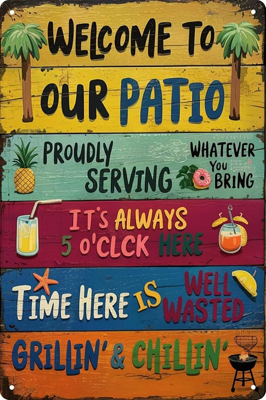 Welcome To Our Patio Bbq Funny Retro Metal Tin Signs Wall Decor 12x8 in by WSUPBPR