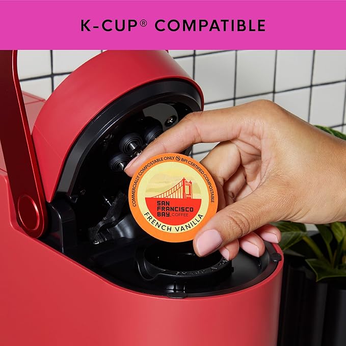 San Francisco Bay Coffee - Flavored Variety Pack (40 ct) - Hazelnut Crème, Caramel, & French Vanilla - Single Serve Coffee Pods, Commercially Compostable, K Cup Compatible