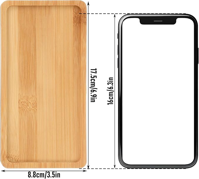 16 PCS Small Bamboo Tray, Bamboo Vanity Tray for Bathroom, Kitchen, Serving - Natural Rectangular Serving Trays for Perfume, Plants, Food - 6.9 x 3.5 x 0.4 Inches