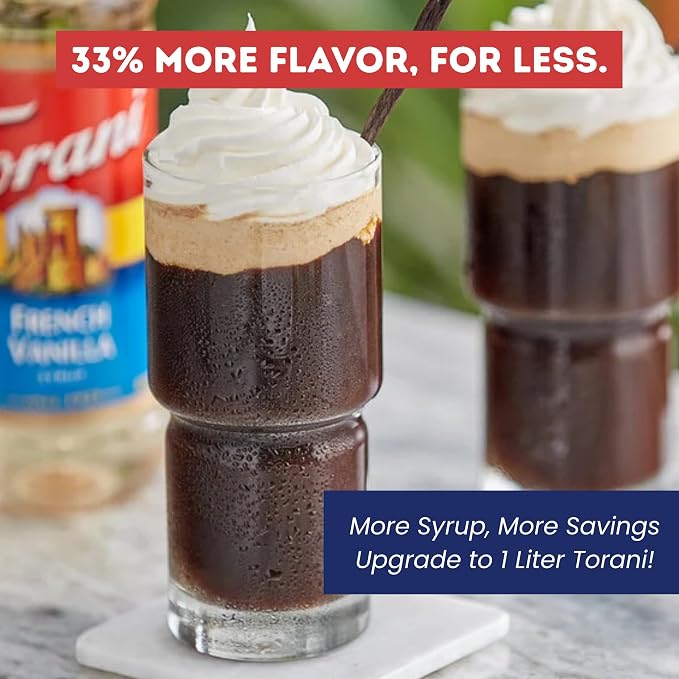Torani French Vanilla Coffee Syrup 1 Liter Bottle with Pump Dispenser – Flavored Syrup with Pure Cane Sugar & Natural Ingredients – Perfect for Lattes, Teas, Cocktails & Desserts - Image 3