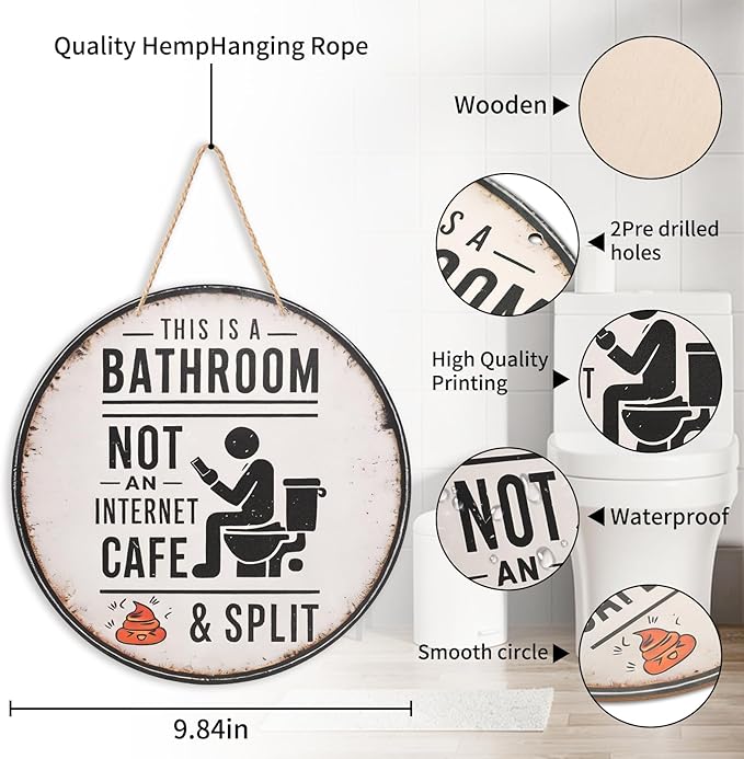 Funny Bathroom Signs, Wooden Bathroom Wall Art Decor, Vintage Farmhouse Restroom Wall Pictures For Home