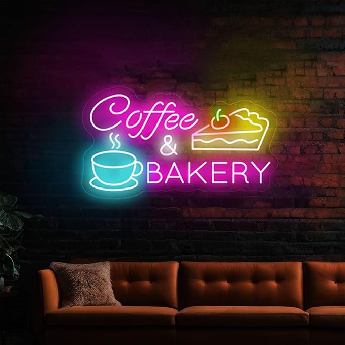 Coffee & Bakery Neon Sign Large Open Cake Bakery And Coffee Shop Led Sign for Wall Decor Neon Business Wall Art Light for Front Door/Wall Decoration - Image 3