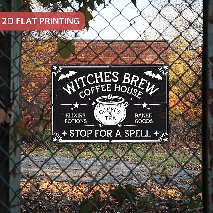 Vintage Witches Brew Coffee House Stop For A Spell Metal Sign - 8x12 Inch, Gothic Witch Plaques Art Sign For Kitchen, Pubs, Cafe, Living Room Decor, Halloween Party Accessories, Halloween Decor - Image 4