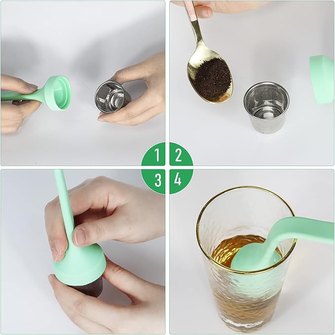 2pcs Tea Infuser,Extra Fine Mesh Tea Cup Filter Silicone Handle Perfect Tea Steeper for Loose Leaf Tea or Herbal Tea for Mugs & Teapot, Easy Clean and Safe (Green and Red)