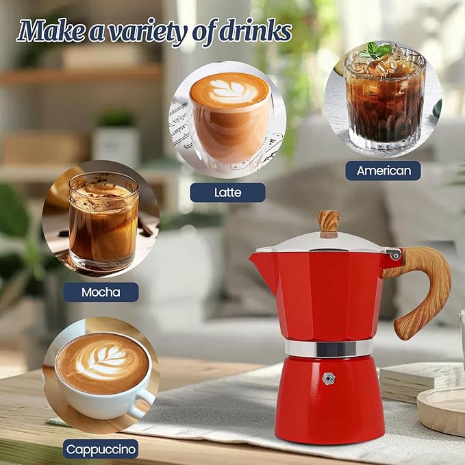 6 Cup Moka Pot Aluminum 300ml Italian Coffee Maker Stovetop Espresso CoffeeMakers Mocha Pot Percolator for Electric Ceramic Stove Classic Greca Cafe Makers Portable for Easy Brewing