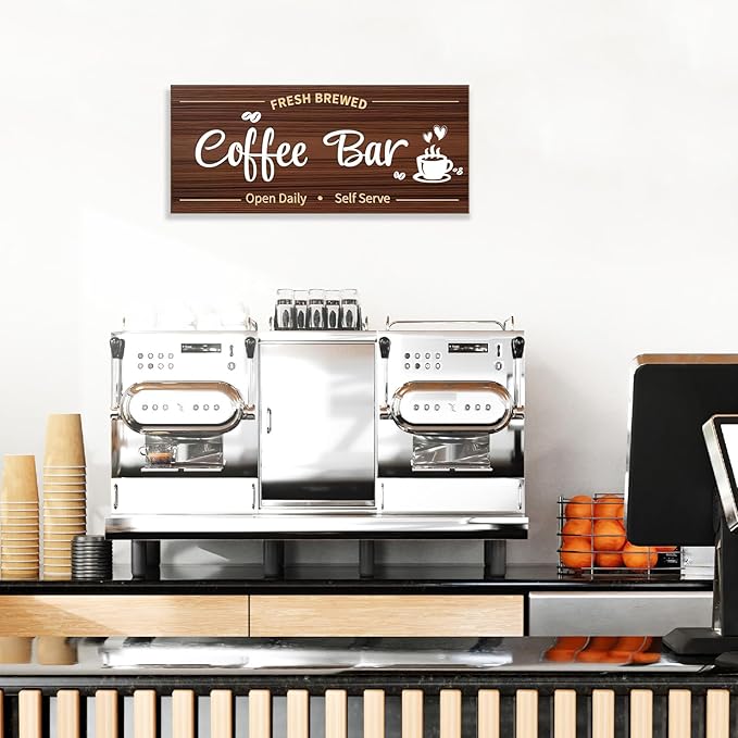 Uflashmi Coffee Bar Sign Wall Decor, Coffee Signs for Cafe Station Bar Kitchen Decorations, Cafe Station Accessories Decor Wall Art, Brown
