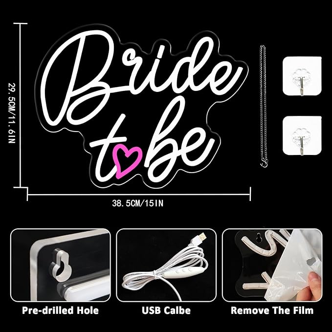 Bride to Be Neon Sign Wedding Light Signs White Led Neon Light Signs USB Dimmable Led Lights Sign for Bachelorette Engagement Party Bridal Shower