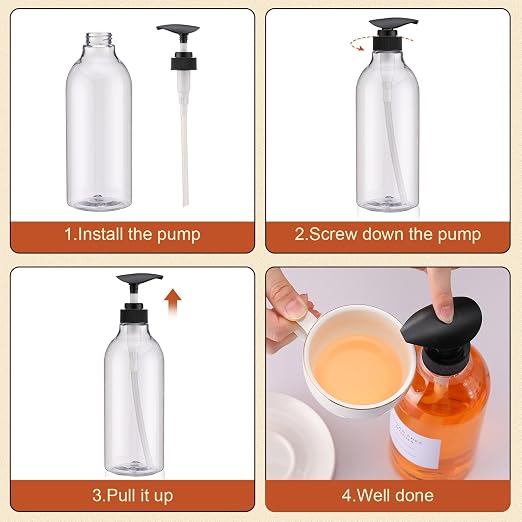 9 Pcs Coffee Syrup Dispenser Set 25.4 Oz/750 ml Plastic Coffee Syrup Dispenser Pump Bottle Pet Jar with Lids Gold Spoon and Labels for Home Bar Organization - Image 5