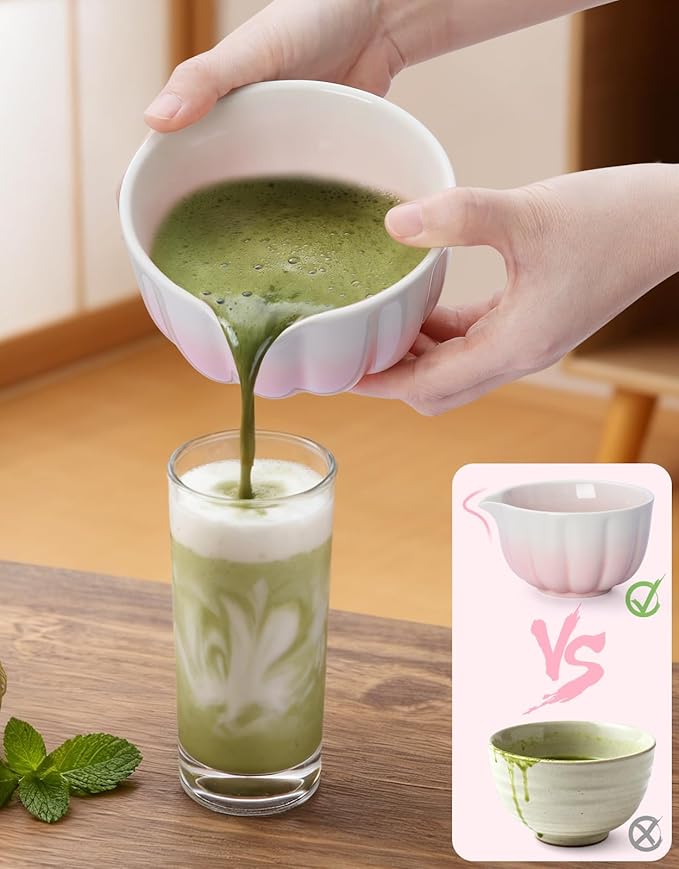 Matcha Whisk Set, 7 Pcs, Matcha Kit Includes Matcha Bowl, Matcha Whisk and Holder, Bamboo Scoop, Spoon, Sifter and Tea Towel, Matcha Set, Gift for Matcha Lovers & Beginners (Gradient Pink)