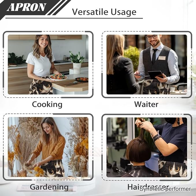 Waist Apron with 3 Pockets Waterproof 13 Inch Short Half Waist Aprons Women Men Server Aprons Waitress Waiter Apron - Image 5