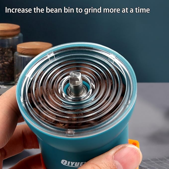 Portable Manual Coffee Grinder with Conical Burr and Adjustable 6 Coarseness Settings, Hand Crank Bean Mill for Camping, Hiking and Travel Use