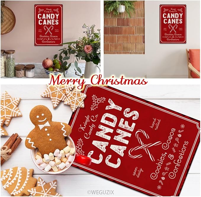 Candy Canes Christmas Metal Sign Red Christmas Vintage Print Art Poster 12" x 8" Aluminium Hanging Plaque for Home Kitchen Patio Yard Office Cafe Coffee Bar Front Door Wall Decor - Image 3