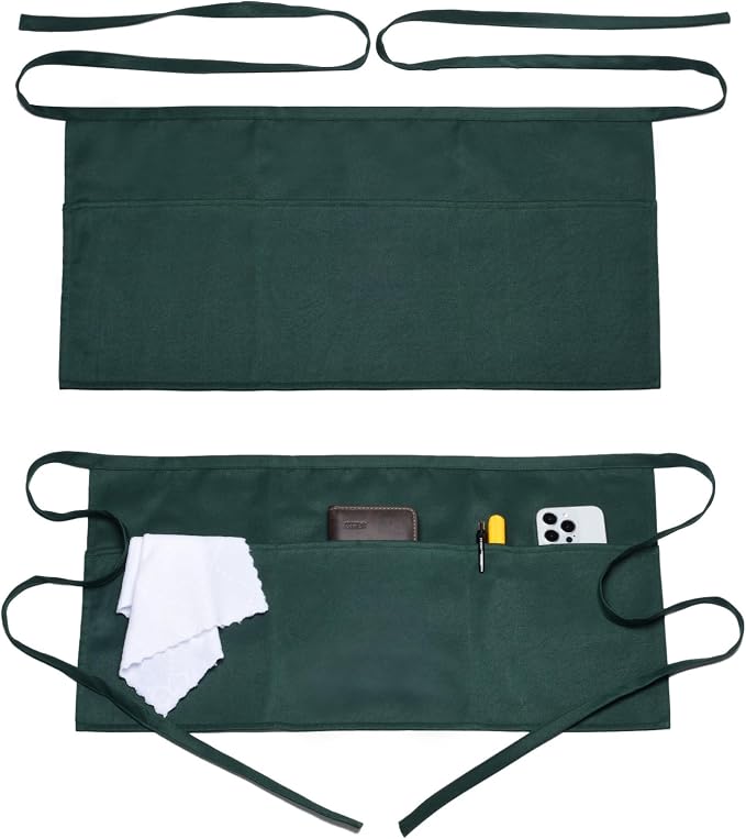 Argstar 2 Pack Server Apron with 4 Pockets, Waitress Waiter Waist WaterDrop Resistant Short Aprons by ArgstarDirect