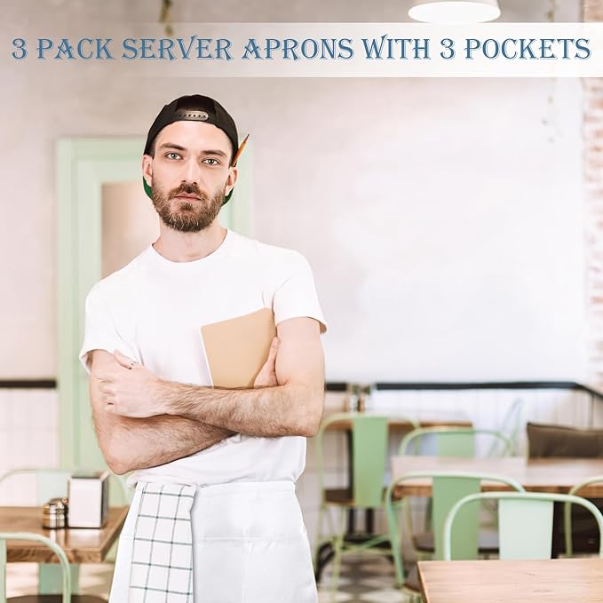 PEASUG Server Apron, Waitress Apron with 3 Pockets, Short Aprons for Women with Pockets for Servers, Waiter, Waitress