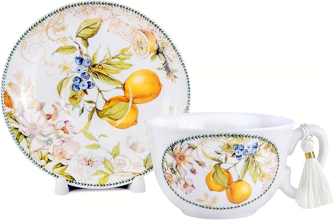 STP GOODS Bone China Tea/Coffee Cup and Saucer in Gift Box Fine Bone China Coffee Cup with Saucer Tea Cup Set of One (Lemon)
