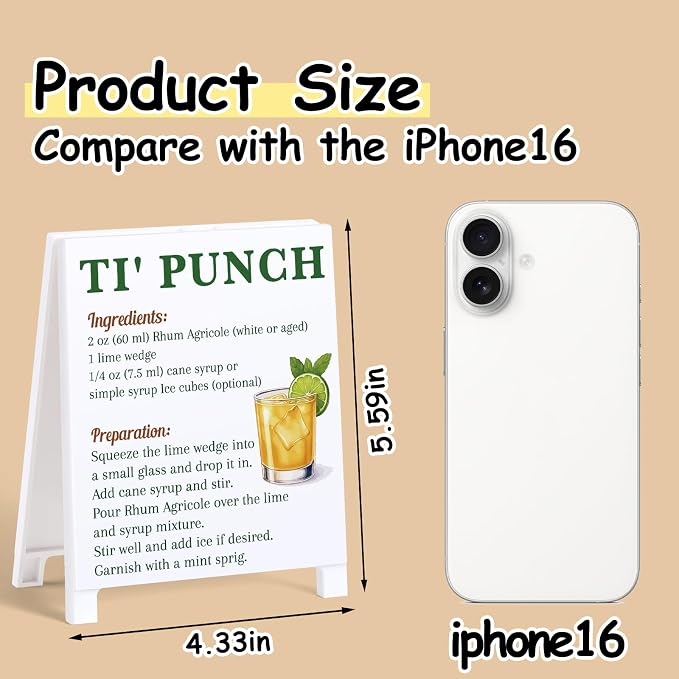 Ti' Punch Recipe Rustic Bar Decor for Home Cafe Farmhouse Cocktail Sign for Kitchen Bar Cart Accessories Mixology Christmas Gift for Bartender Men Women New Couple - 5.59 x 4.33 inch Acrylic Sign - Image 2