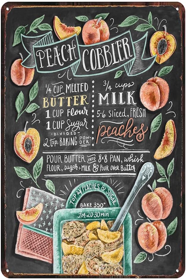 Vintage Peach Cobbler Tin Sign - Retro Food Metel Sign - Wall Decor Wall Sign for Kitchen Bakery Cafe Restaurant by TREEPERI