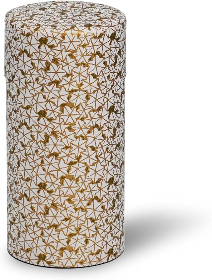 Kyoto Floral Tin Tea Canister - 7 oz Traditional Japanese Yuzen Paper Design, Airtight Storage for Fresh Tea Leaves, Ideal for Tea Ceremony Accessories Collection (Gold)